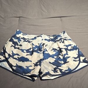 Athletic Works Blue and White Athletic Shorts with Camouflage Design